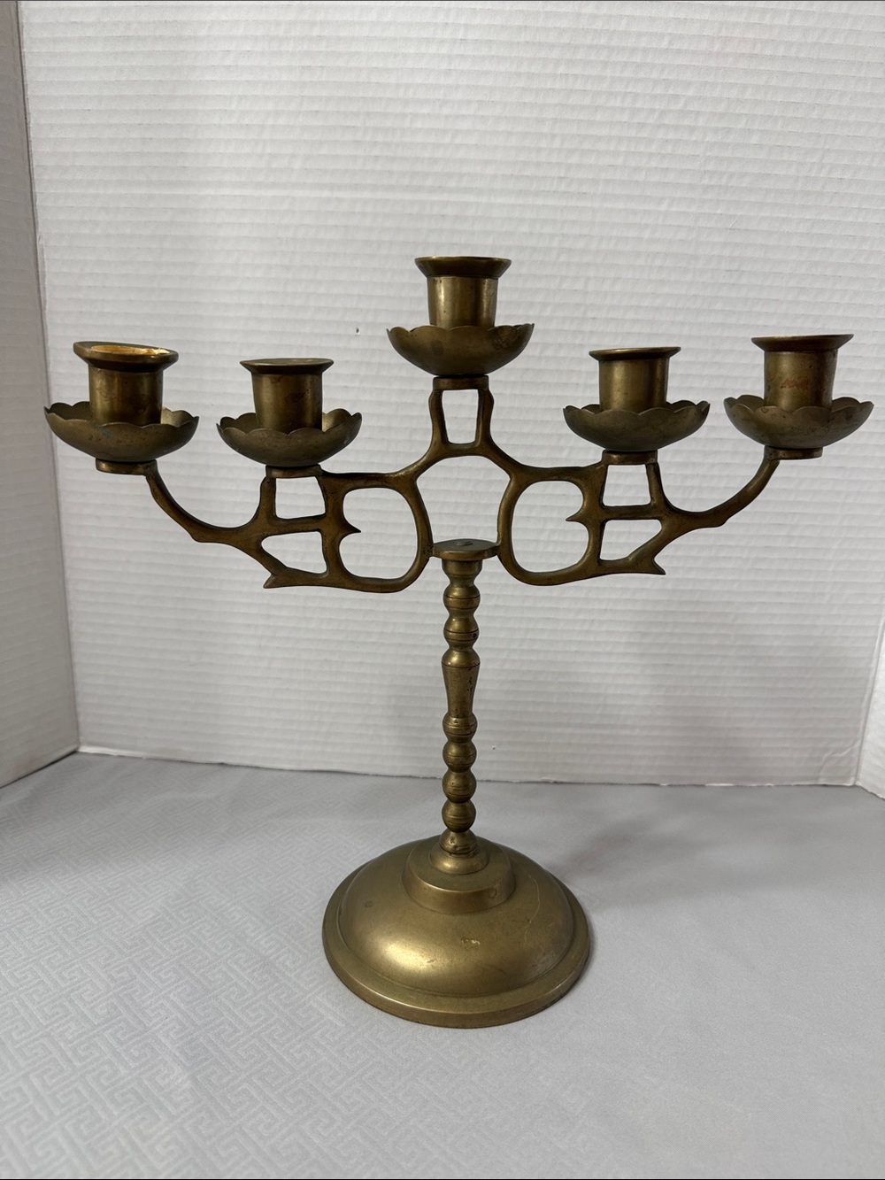 Vintage MCM Brass 5 Arm Candle Holder Candelabra Old World Boho Stamped Korea